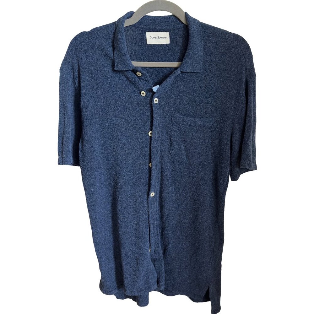 Oliver Spencer Navy Short Sleeve Button Down Terry Cloth Size Small Men's